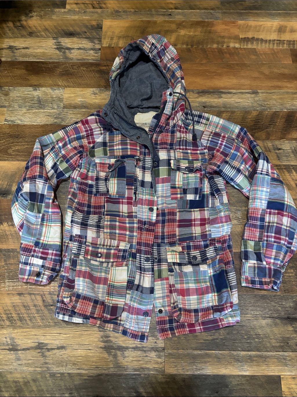 Vintage Ralph Lauren Denim & Supply Patchwork Plaid Hooded Jacket